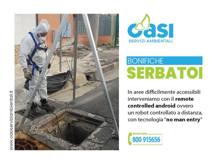 Oasi - Servizi Ambientali Sicilia effettua nelle #aree #difficilmente #accessibili il #servizio di #bonifica #serbatoi con l'utilizzo di #Remote-#Controlled #Android,