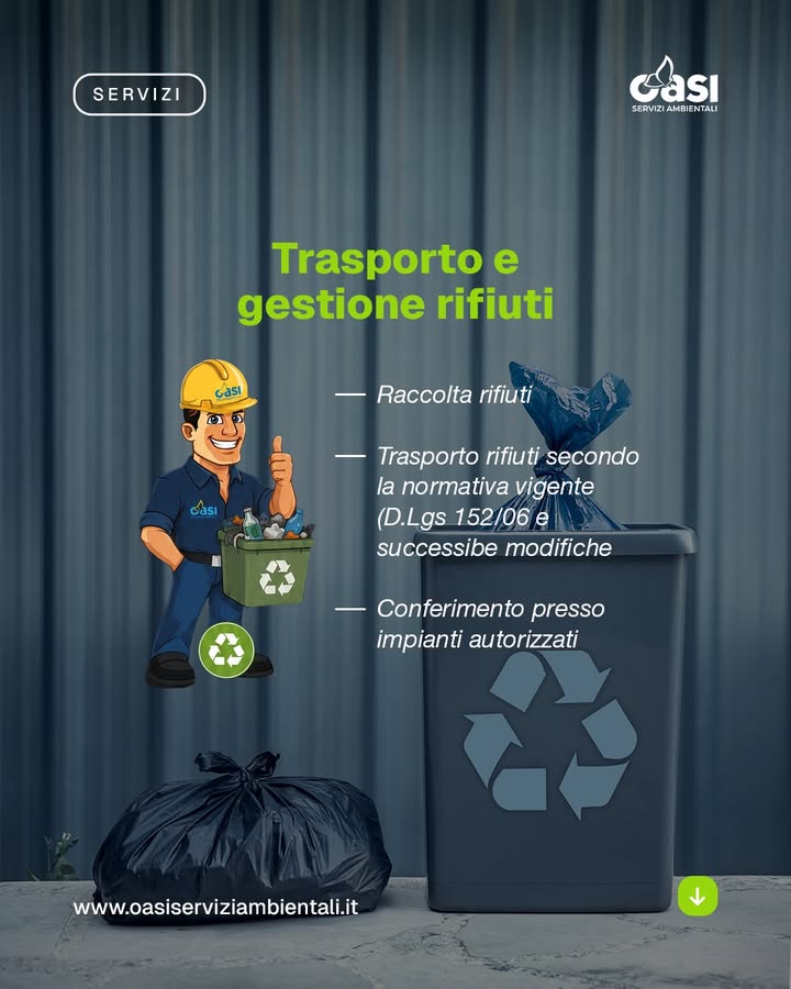 Trasporto e gestione rifiuti ♻️🗑
Oasi Servizi Ambientali offre un servizio