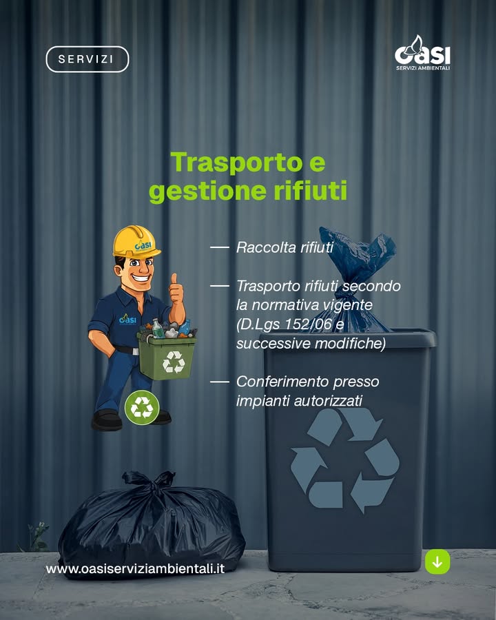 Trasporto e gestione rifiuti ♻️🗑
Oasi Servizi Ambientali offre un servizio